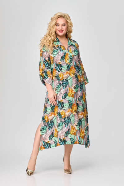 Платье на каждый день из текстиля с рукавом и карманами Svetlana-Style 1776 листики - фото 1