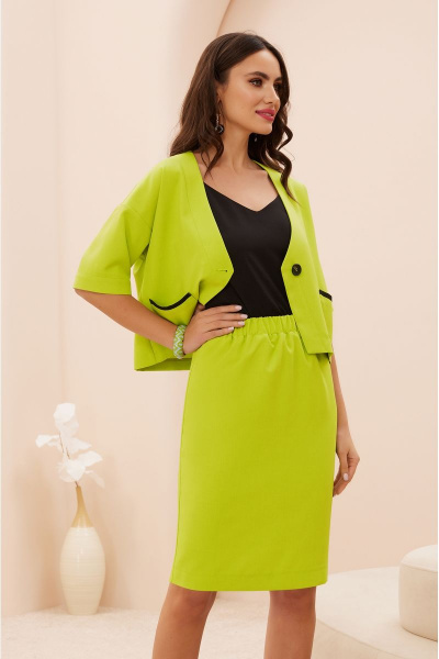 Деловой костюм из текстиля с V-образным вырезом и юбкой Lissana 4706 горчица - фото 7