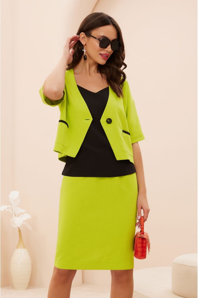 Деловой костюм из текстиля с V-образным вырезом и юбкой Lissana 4706 горчица - фото 2