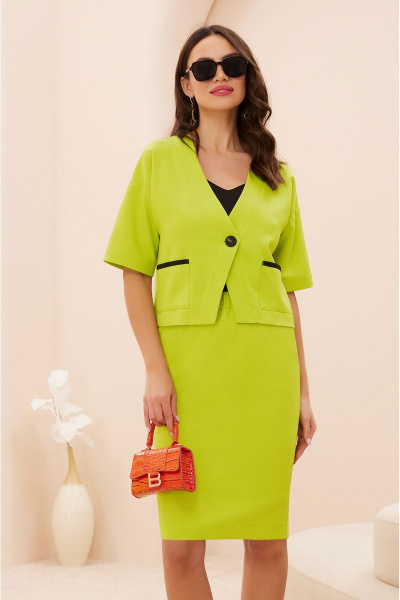 Деловой костюм из текстиля с V-образным вырезом и юбкой Lissana 4706 горчица - фото 3