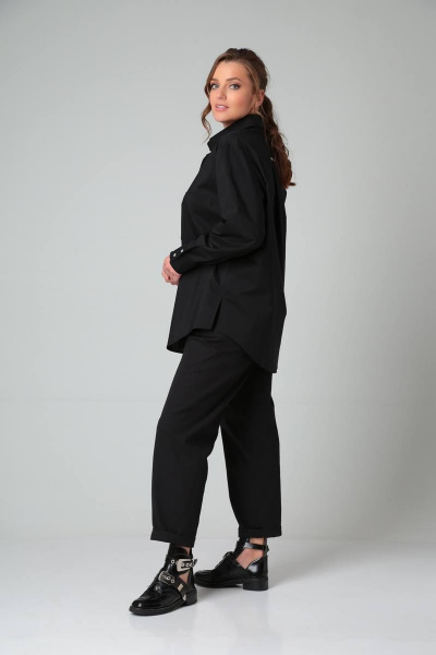 Рубашка oversize из текстиля с эффектом асимметрии Bliss 8216 черный - фото 6