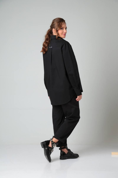 Рубашка oversize из текстиля с эффектом асимметрии Bliss 8216 черный - фото 7