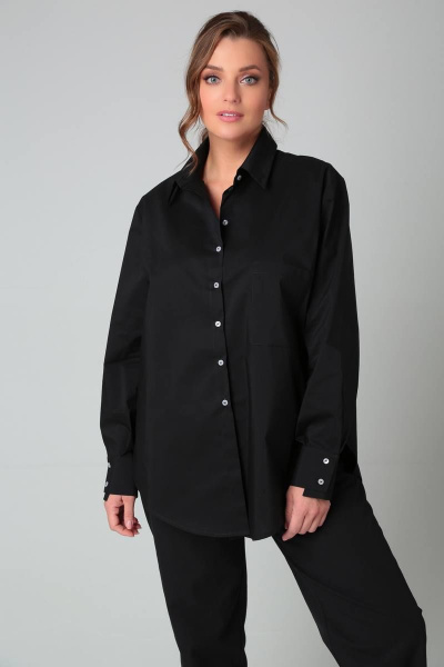 Рубашка oversize из текстиля с эффектом асимметрии Bliss 8216 черный - фото 3