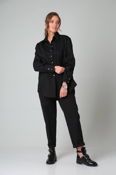 Рубашка oversize из текстиля с эффектом асимметрии Bliss 8216 черный - фото 1