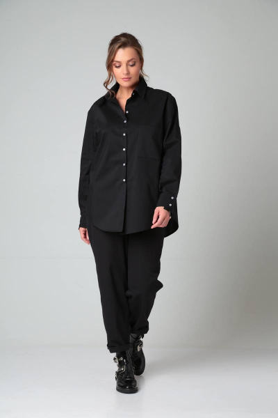 Рубашка oversize из текстиля с эффектом асимметрии Bliss 8216 черный - фото 2