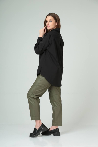 Черная рубашка оверсайз с кокеткой и необычными деталями Bliss 8215 черный - фото 7