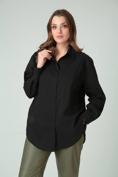 Черная рубашка оверсайз с кокеткой и необычными деталями Bliss 8215 черный - фото 6