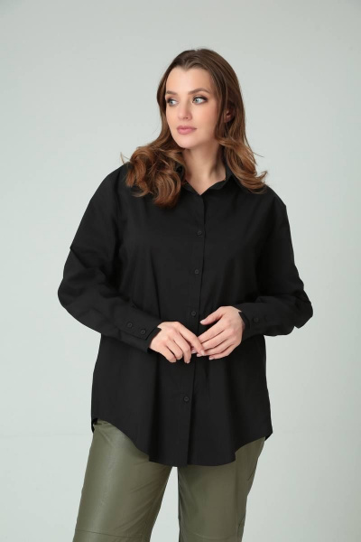 Черная рубашка оверсайз с кокеткой и необычными деталями Bliss 8215 черный - фото 4