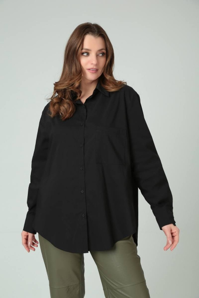 Черная рубашка оверсайз с кокеткой и необычными деталями Bliss 8215 черный - фото 1