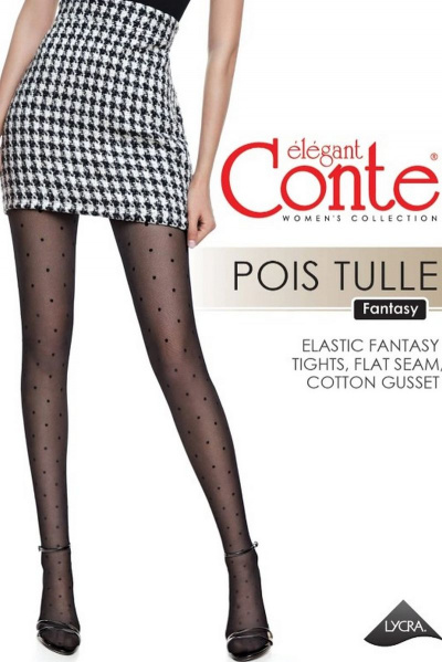 Круглогодичные черные колготки с эффектом тюля 30 den CONTE Fantasy_Pois-Tulle Nero - фото 2