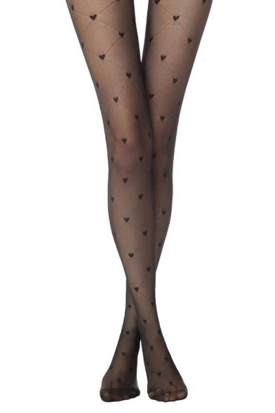 Круглогодичные черные колготки с романтичными сердечками 20 den CONTE Fantasy_Lovers Nero - фото 3