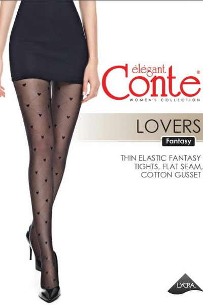Круглогодичные черные колготки с романтичными сердечками 20 den CONTE Fantasy_Lovers Nero - фото 2