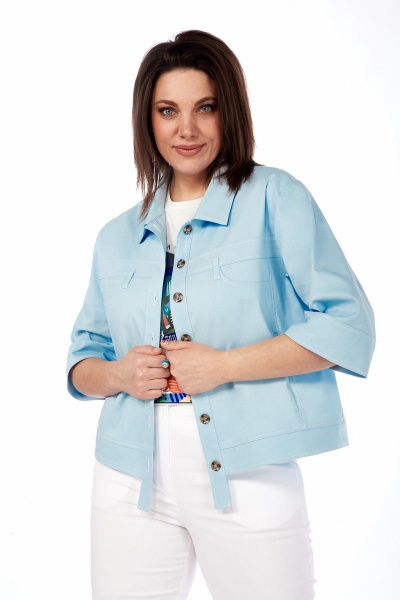 Жакет прямого силуэта из хлопка с имитацией карманов Matini 4.1614-1 аквамарин - фото 13