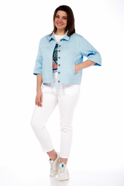 Жакет прямого силуэта из хлопка с имитацией карманов Matini 4.1614-1 аквамарин - фото 12