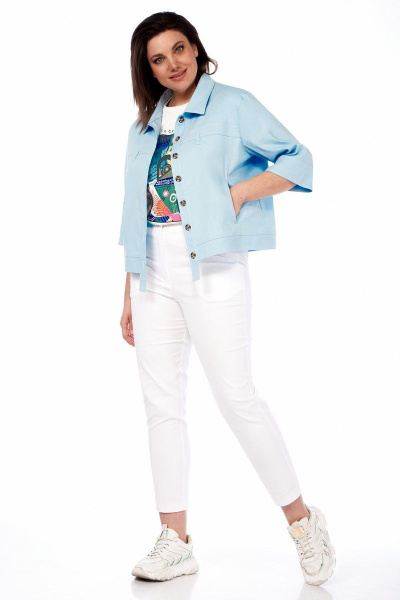Жакет прямого силуэта из хлопка с имитацией карманов Matini 4.1614-1 аквамарин - фото 9