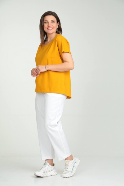 Футболка с открытыми плечами и декоративным узором Bliss 8179 горчица - фото 5