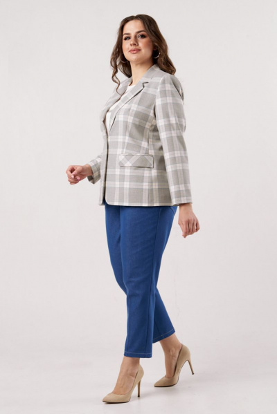 Двубортный костюм из жакета и брюк для делового образа Andina city 9011 клетка_беж+джинс - фото 3