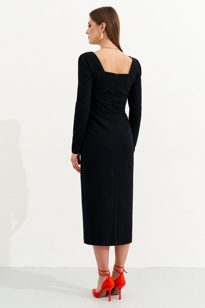 Черное платье-костюм из текстиля с разрезом и приталенным силуэтом Ketty К-03280 - фото 6