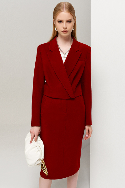 Элегантный красный офисный костюм из плотной ткани с молнией Панда 113910w терракотовый - фото 5