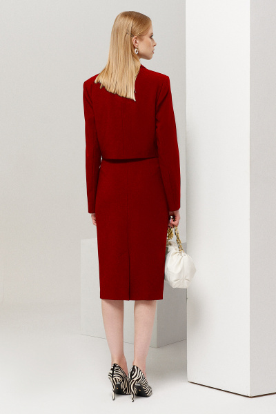 Элегантный красный офисный костюм из плотной ткани с молнией Панда 113910w терракотовый - фото 6