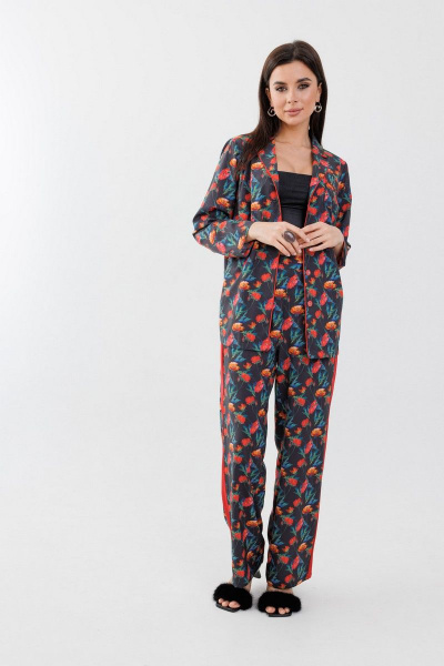 Пижама из вискозы с лампасами и принтом на каждый день Anelli 1251 маки - фото 5