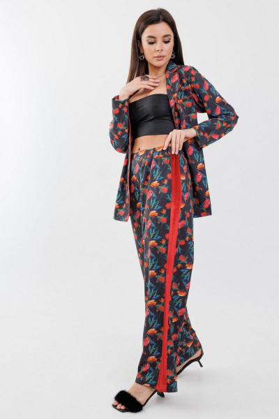 Пижама из вискозы с лампасами и принтом на каждый день Anelli 1251 маки - фото 4