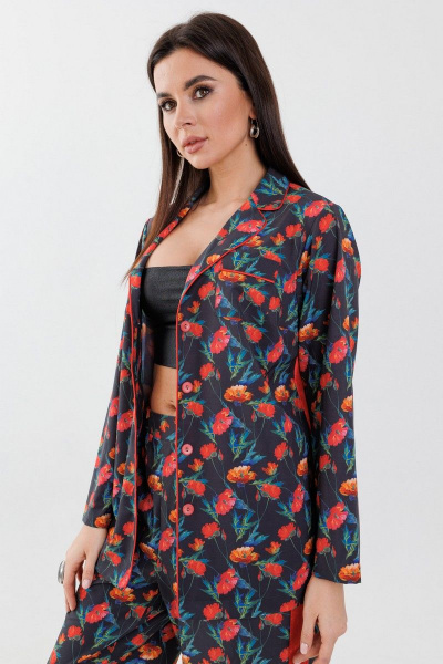 Пижама из вискозы с лампасами и принтом на каждый день Anelli 1251 маки - фото 3