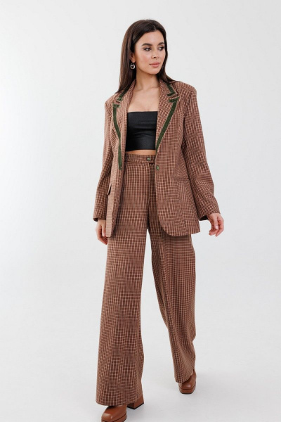 Костюм с жакетом и брюками по архитектурному крою Anelli 1171 коричневый - фото 6