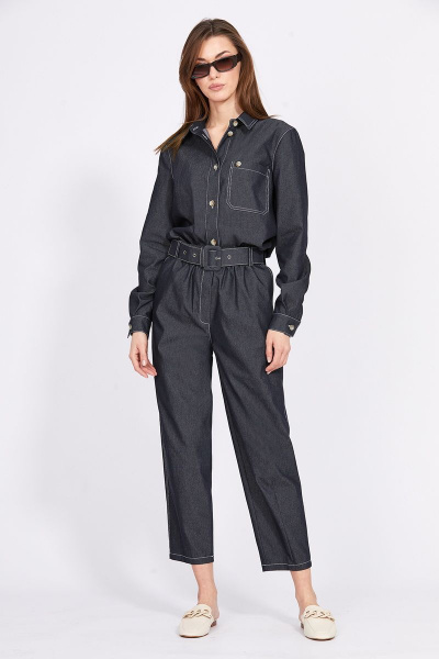 Блуза из джинса с накладным карманом и контрастной строчкой EOLA 2370 темно-синий - фото 11