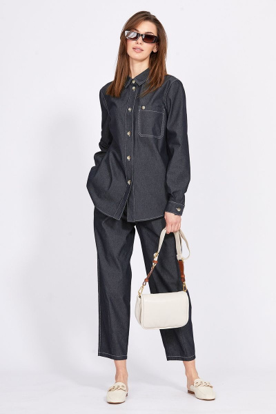 Блуза из джинса с накладным карманом и контрастной строчкой EOLA 2370 темно-синий - фото 8