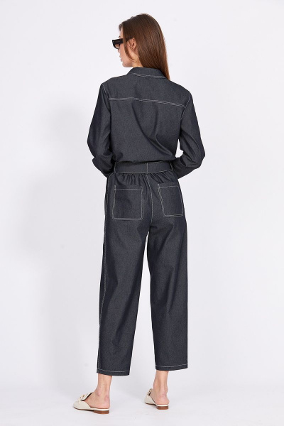 Блуза из джинса с накладным карманом и контрастной строчкой EOLA 2370 темно-синий - фото 4