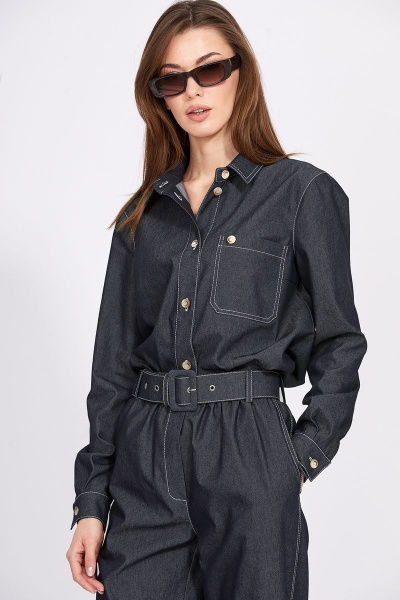 Блуза из джинса с накладным карманом и контрастной строчкой EOLA 2370 темно-синий - фото 6