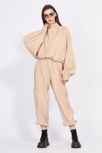 Брючный комплект из вискозы: куртка-кимоно и свободные брюки EOLA 2387 бежевый - фото 7