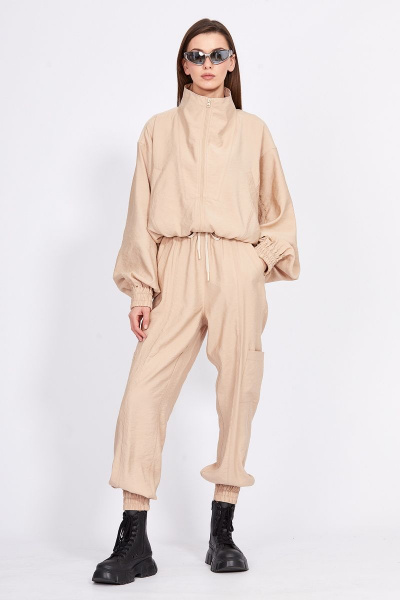 Брючный комплект из вискозы: куртка-кимоно и свободные брюки EOLA 2387 бежевый - фото 5