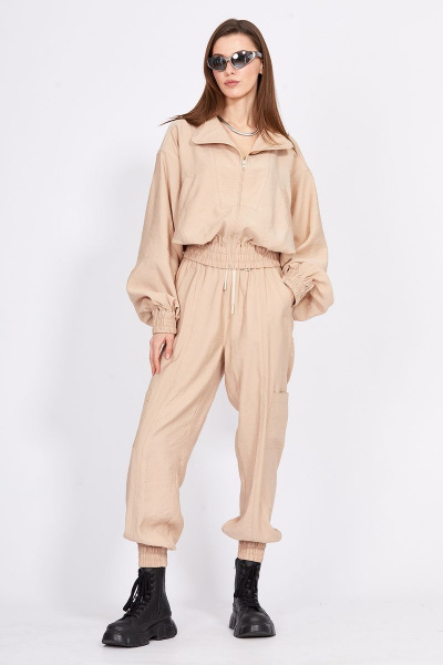 Брючный комплект из вискозы: куртка-кимоно и свободные брюки EOLA 2387 бежевый - фото 1