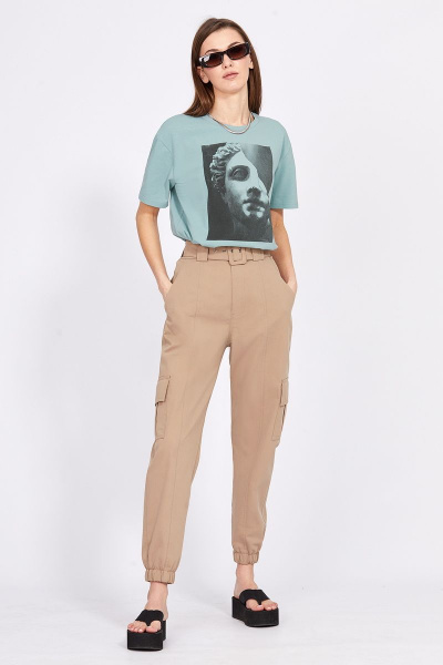 Брюки-карго прямые из джинса с клапанами и ремнем EOLA 2391 темно-бежевый - фото 4