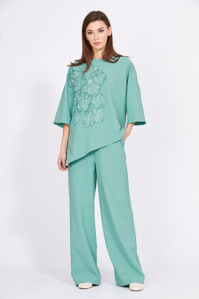 Блуза и брюки из плательной ткани с асимметричным низом EOLA 2398 мята - фото 3