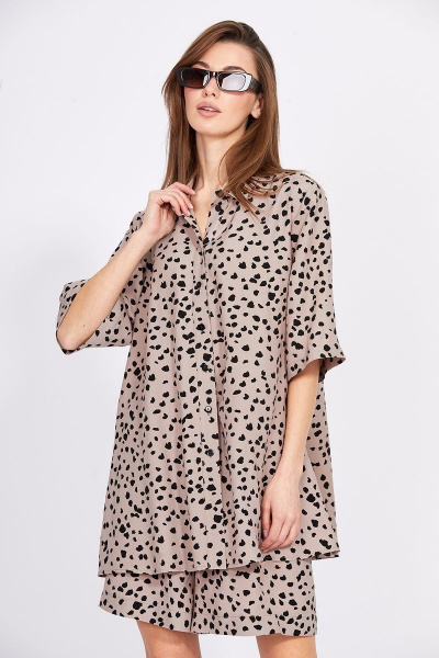 Блуза и шорты из вискозы с принтом для лето EOLA 2409 бежевый_черный - фото 7