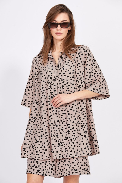 Блуза и шорты из вискозы с принтом для лето EOLA 2409 бежевый_черный - фото 6