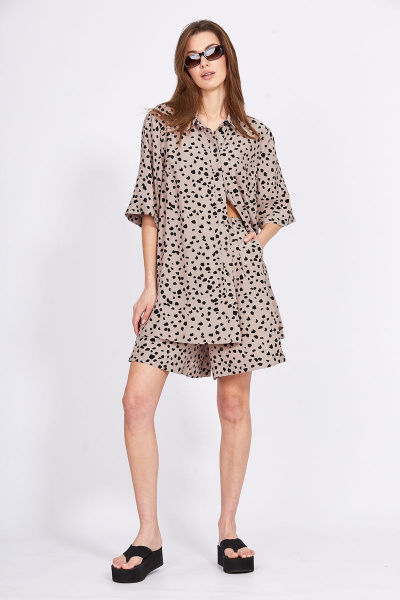 Блуза и шорты из вискозы с принтом для лето EOLA 2409 бежевый_черный - фото 1