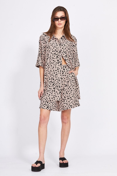 Блуза и шорты из вискозы с принтом для лето EOLA 2409 бежевый_черный - фото 2