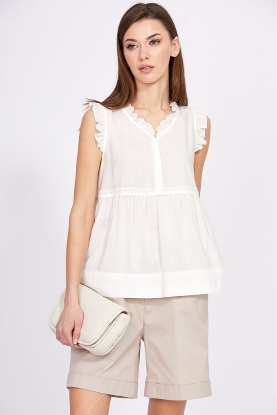 Блуза с рюшем и вырезом V из вискозы и текстиля EOLA 2415.1 молочный - фото 1