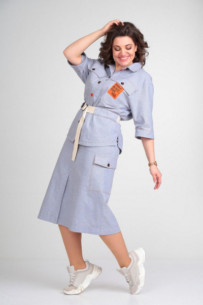 Костюм: Рубашка свободного силуэта и юбка с поясом Le Collect 362 - фото 4