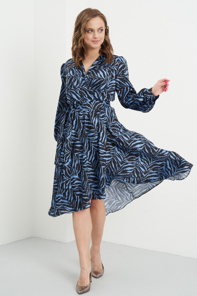 Платье с запахом и сборками из текстиля с поясом Fantazia Mod 4406 голубой - фото 1