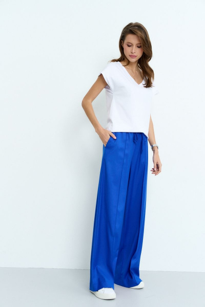 Брюки деловые с эластичным поясом и стрелками Luitui R2019 ярко-синий - фото 2