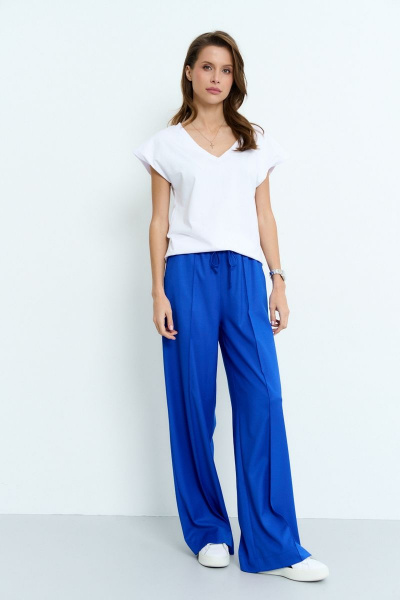 Брюки деловые с эластичным поясом и стрелками Luitui R2019 ярко-синий - фото 1