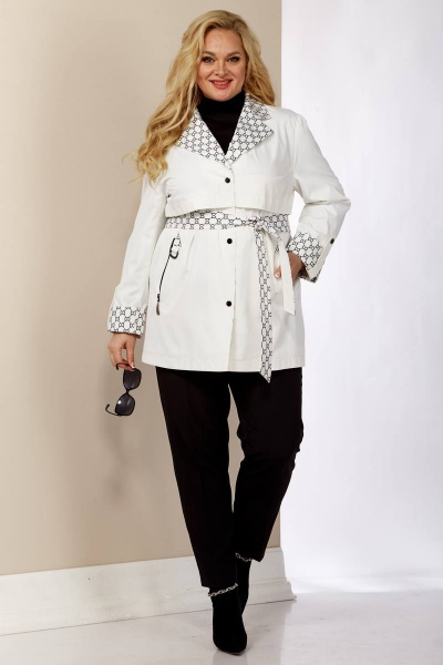 Куртка укороченная на молнии с пуговицами и съемным поясом Shetti 2123 белый - фото 1