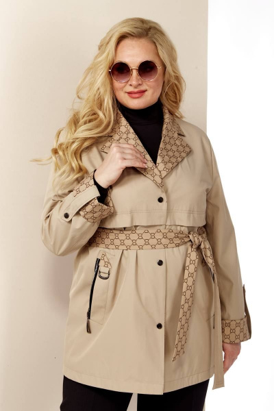 Куртка укороченная с кокеткой и съемным поясом Shetti 2123 беж - фото 4