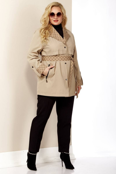 Куртка укороченная с кокеткой и съемным поясом Shetti 2123 беж - фото 1