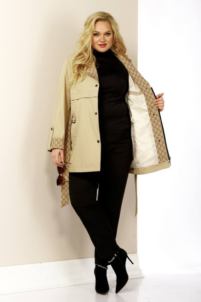 Куртка укороченная с кокеткой и капюшоном Shetti 2123 кэмел - фото 6